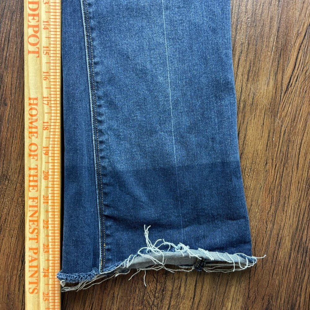 Spanx Pull On Straight Jeans Dark Wash Raw Hem Women’s Size Small - Picture 9 of 11
